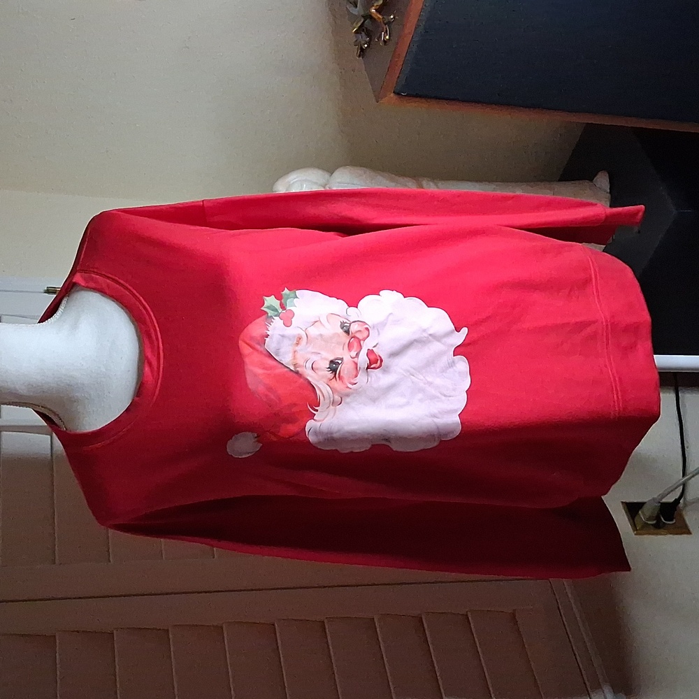 🎅❤Christmas Red Long Sleeved Stretchy Sweat Shirt W/Santa On Front Size XXL